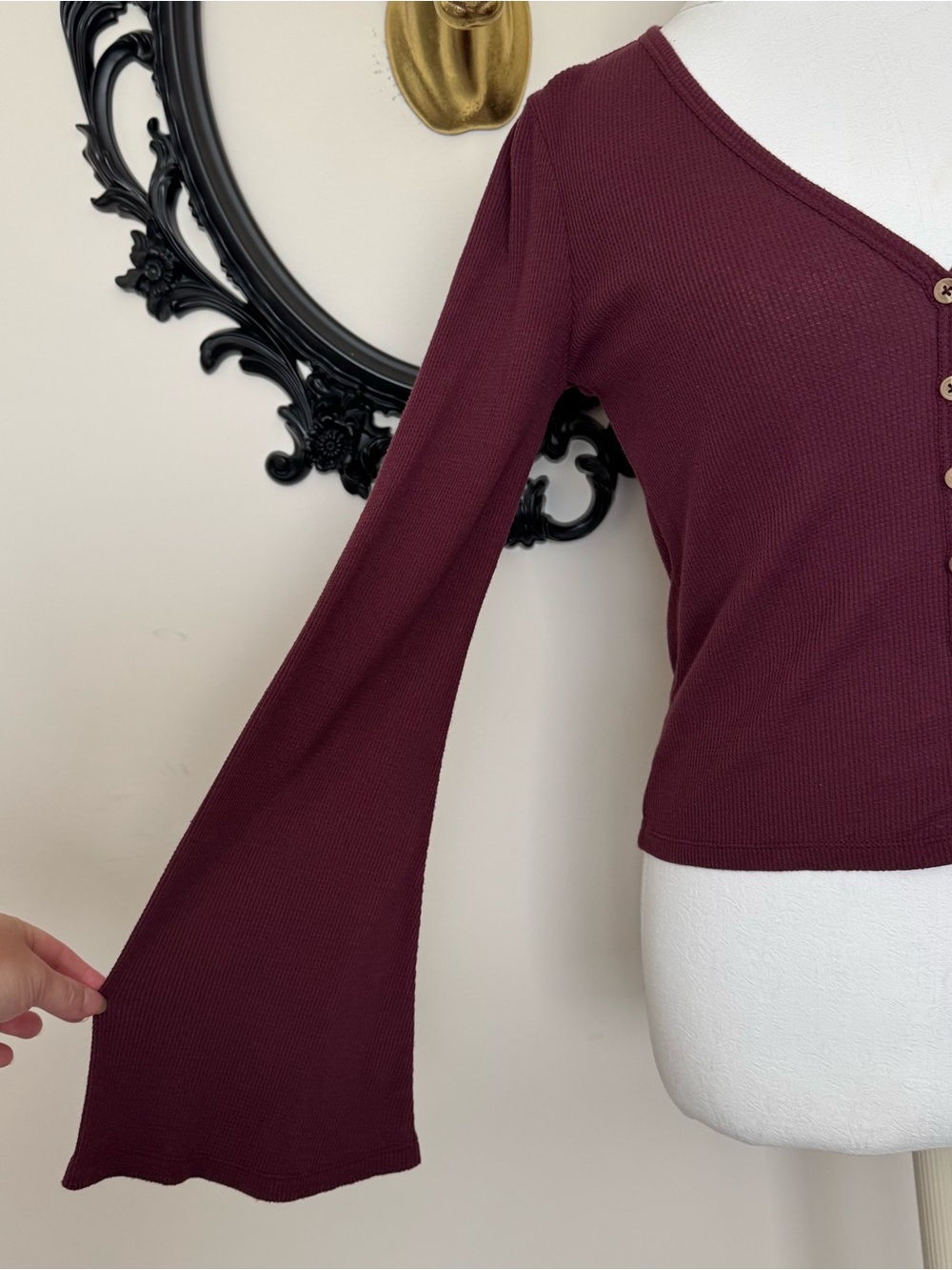 Others Follow Burgundy Ribbed V-Neck Top with Buttons - Picture 3 of 8